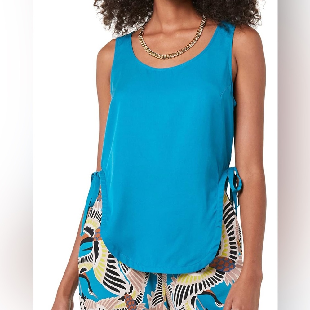 TEREA by Andrea Pitter Enamel Blue Sleeveless Side-Tie Tank Top XXL